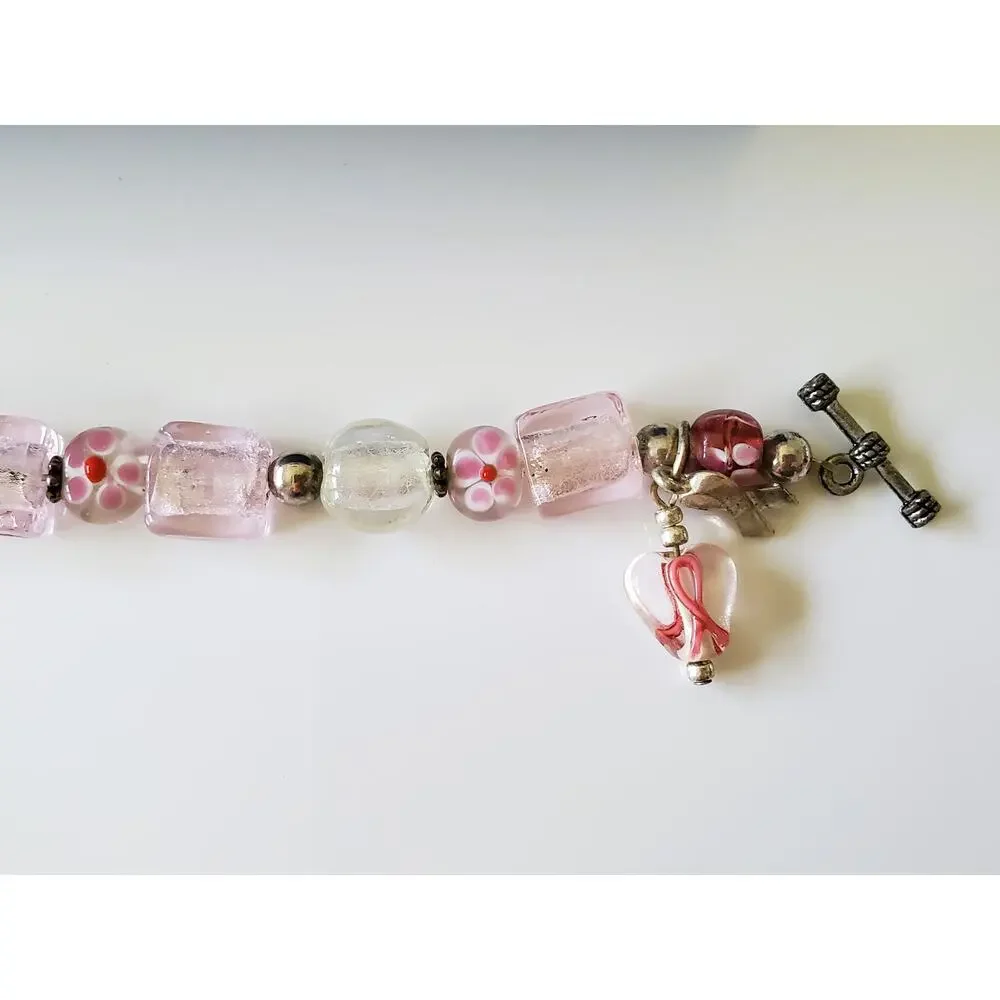 Pink Breast Cancer Awareness Glass Beaded Bracelet